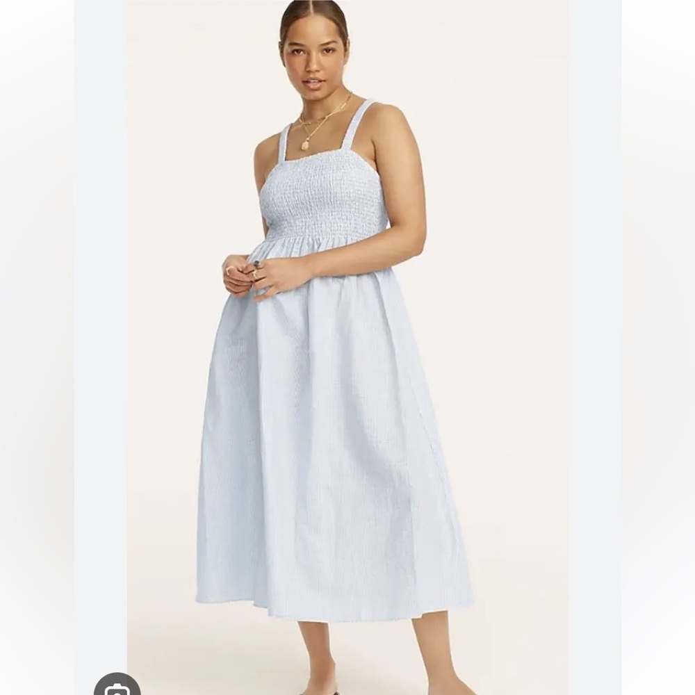 J Crew Blue and White Smocked Beach Dress